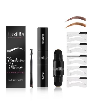 Luxillia Eyebrow Stamp Stencil Kit Dual-Color, Perfect Instant Brows Every Time, Adjustable for all Eyebrow Shapes, Waterproof and Sweatproof, Reusable & Super Easy To Use (BLONDE + TAUPE)