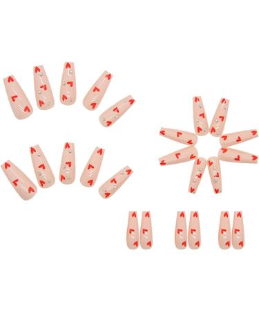 JustoTry 24 Pcs Long Red Heart Diamond Press on Nails - Ballerina Stick on Acrylic False Nails for Women - Nail Art Decoration - Buy Online on GoSupps.com