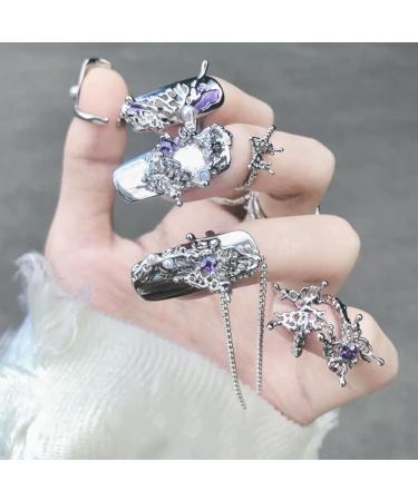 10Pcs Adjustable Finger Tip Nail Rings for Women - Nail Art Charms Accessories | Claw Rings Punk Jewelry Set - Buy Online on GoSupps.com