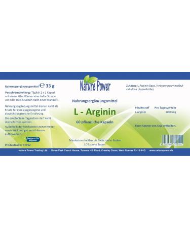 L-Arginine 500 by Nature Power | 60 Vegan Capsules | Boost Energy & Performance - International Shipping Available - Buy Online on GoSupps.com