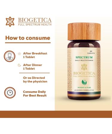 Biogetica Spectrum Ayurvedic Immune Booster- Emblica officinalis, Shilajit, Nutritional Support for Men, Women (Natural Advance Multivitamin) - 80 Tablets - Buy Online on GoSupps.com