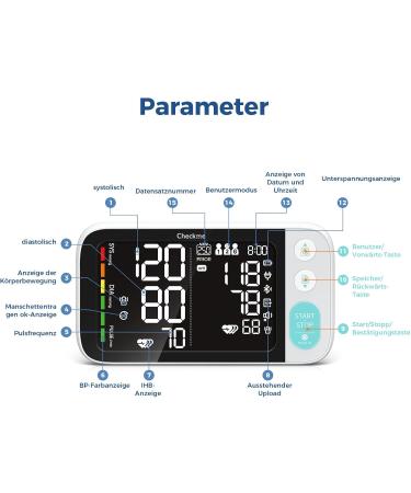 Checkme Bluetooth Blood Pressure Monitor - Digital Upper Arm Cuff for Pregnant Women & Diabetics | Arrhythmia & Pulse Detection | iOS/Android App Compatible | 22-45cm Black - Buy Online on GoSupps.com