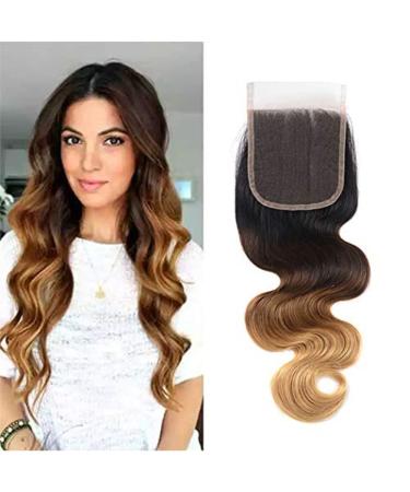 Ombre Hair Extension 3 Tone Blonde Lace Closure 4x4 Swiss Lace Free Part Closure with Baby Hair Body Wave Hair Long Blond Remy Hair Closure for Women 1b/4/27 Closure 18 Inch 18 inch 1B/4/27 closure body wave