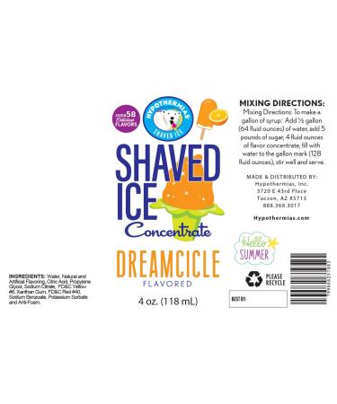 Dreamcicle Shaved Ice & Snow Cone Flavor Concentrate - 4 fl oz (Makes 1 Gallon of Syrup) - Buy Online on GoSupps.com