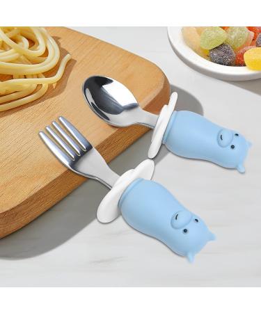 Vicloon Baby Fork and Spoon Set - 2PCS Silicone Stainless Steel Cutlery for Children | Ergonomic Design for Self-Feeding | Short Handle Training Tableware (Hippo) - Buy Online on GoSupps.com