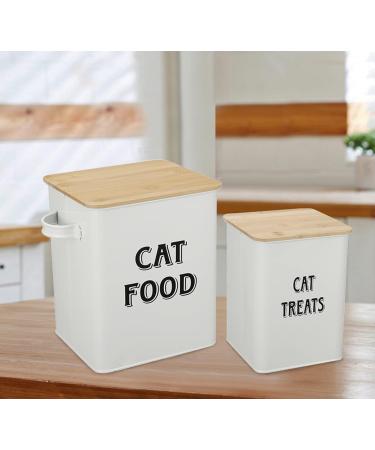 Pet Food and Treats Containers Set with Scoop | Beige Powder-Coated Carbon Steel | Tight Fitting Wood Lids | Storage Canister Tins for Cats or Dogs - Buy Online on GoSupps.com