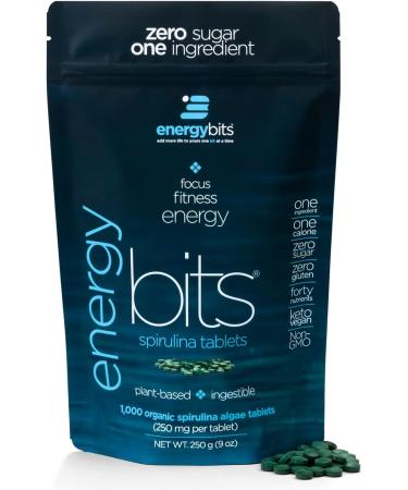 ENERGYbits Pure Spirulina Tablets - Bag of 1,000 Tablets - Non-GMO, Non-Irradiated, Blue Green Algae - Keto, Vegan, Superfood 1000 Count (Pack of 1)