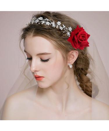 Large Artificial Flower Metal Hair Side Combs Floral Slide Hair Clips Wedding Bridal Headpieces Hairpins Barrettes Decorative Hair Accessories for Women Girls Bridesmaids Type 6 - Buy Online on GoSupps.com