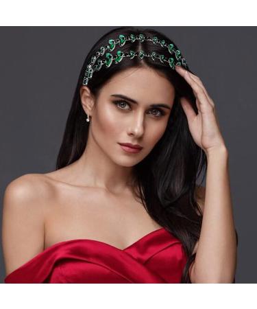 Flatser Green Crystal Bridal Headpiece | Double Layer Silver Rhinestone Wedding Headband for Women - Buy Online on GoSupps.com
