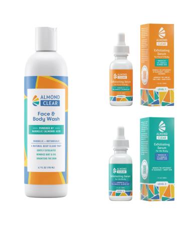 Almond Clear Face & Body Start Kit | Skin Care Kit for Oily Skin Acne & Folliculitis - Includes Face & Body Wash Facial Acne Serum and Body Acne Serum