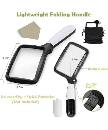 Folding Handheld Magnifying Glass with Light - 3X Large Rectangle Magnifier with Dimmable LED for Seniors and Low Vision - Ideal for Reading, Books, Newspapers - Great Gift for Macular Degeneration - Buy Online on GoSupps.com