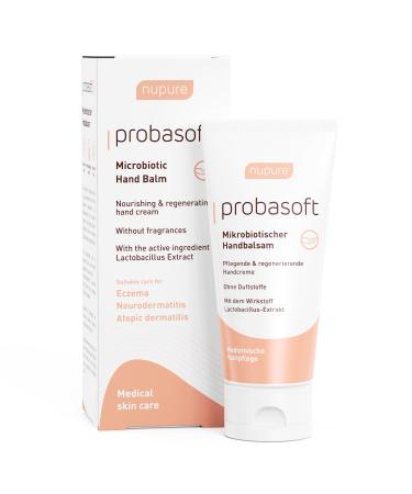 Nupure Probasoft 50 ml hand cream for very dry hands microbiotic hand cream mini with lactobacillus shea butter and almond oil perfume -free free of parabens dermatologically tested.