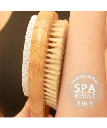 ICANdOIT 2 in 1 Long Handle Bath & Shower Brush with Boar Bristle and Pumice Stone - Exfoliate, Soften Skin, Dry Brushing, Cellulite & Lymphatic Drainage - Buy Online on GoSupps.com