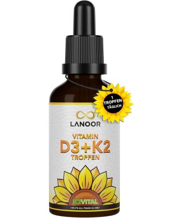 Vitamin D3+K2 Drops 50ml - High Bioavailability | 1000 IU Vitamin D3 per Drop | Premium MCT Coconut Oil | Made in Germany | K2Vital 99.7% All-Trans - Buy Online on GoSupps.com