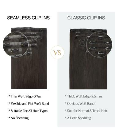 Doores Real Hair Clip Extensions - Dark Brown 40cm (16 inch) - 110g Seamless Remy Clip-Ins for Natural Thick Hair - Buy Online on GoSupps.com