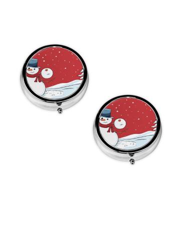 Merry Christmas Day Printed Mini Round Pill Box Pill Box 3 Compartment Medicine Pill Case Pill Organizer Travel Pillbox Portable Pill Box for Pocket Home Office Use