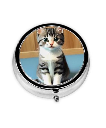 Bedroom Kittenround Pill Box 3 Compartment Round Pill Box Organizer &Portable Travel Pill Box for Traveling.