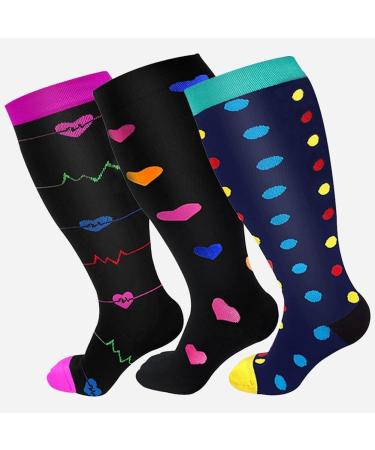 Buy 4 Pairs Oversize Compression Stockings for Women | Colorful Medical Support Socks | Breathable Elastic Nylon Travel & Sports Socks (2XL/3XL/4XL) - Buy Online on GoSupps.com