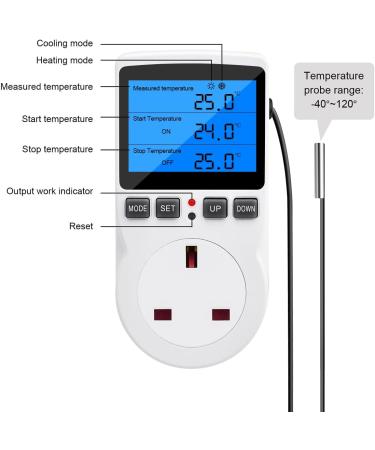 Diymore 220V Digital Temperature Controller Thermostat with Backlight LCD Screen - Ideal for Greenhouse, Farm, and Terrarium - Buy Online on GoSupps.com