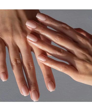 Brishow short artificial nails press on nails pure color nails to stick on ballerina acrylic false nails 24 pieces for women and girls (nude)