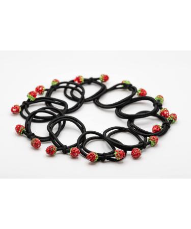 Hair Accessories Double Layer Elastic Band Rhinestone Strawberry Hair Ties For Girls and Women Hair ties for Thick Hair Curl Hair And All Hair Types Ponytail Holders No Damage