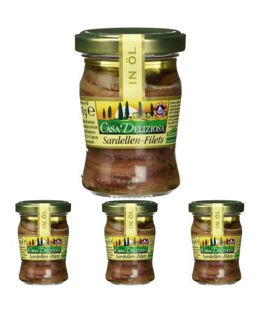 Casa Deliziosa Anchovy Fillets Stretched in Oil (1 x 90 g) (Pack of 4) 1 90 g (Pack of 4)