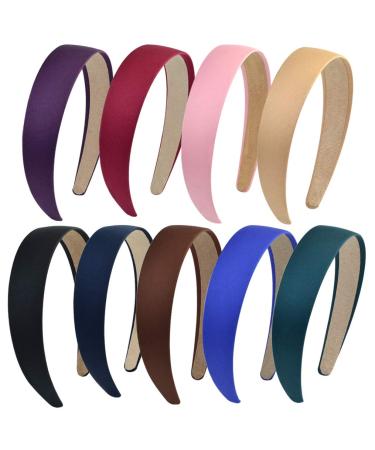 HOVEOX 9 Pieces Hard Headbands 1 Inch Wide Non-slip Ribbon Hairband for Women Girl Mixed Colors multicolor-1