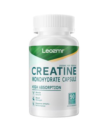 Creatine Monohydrate 2500mg 90 Capsules - Gluten Free Non-GMO Unflavored 90 Count (Pack of 1)