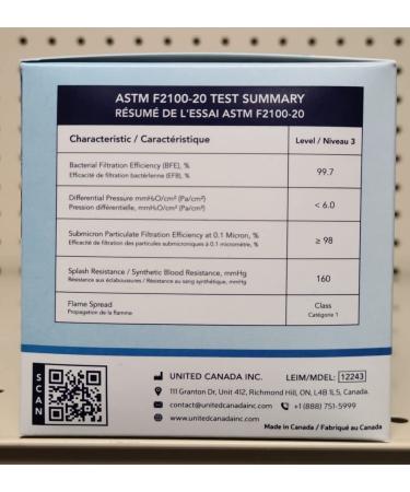 United Canada - ASTM Level 3 Disposable Medical Mask - Made in Canada L3 Face Mask | Masques M dicaux Jetable (50 PCS) (Pack of 8) - Buy Online on GoSupps.com