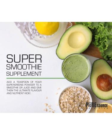 Pure Source Nutrition Vegan Super Greens Powder 18 Superfoods Supergreens Blend Green Tea Maca Inulin Wheat Grass Alfalfa Barley Grass Moringa Spirulina Hemp Seed Powder (250 g) - Buy Online on GoSupps.com