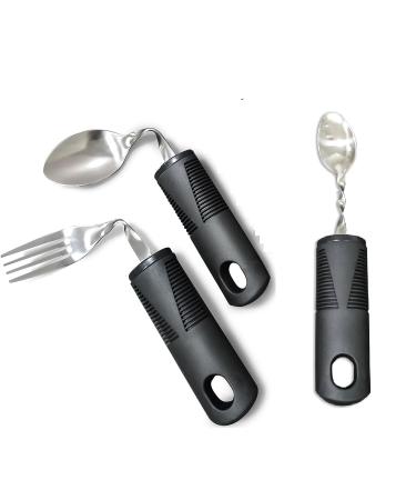 Extra Wide Handles Bendable Easy Grip Cutlery Set for Adult Chunky Handles Disability Ideal Dining aid for Elderly Disabled Arthritis Parkinson's Disease Tremors Sufferers (3PCS Black)