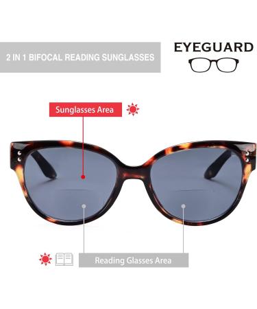 Eyeguard Bifocal Reading Glasses for Women - UV400 Outdoor Protection with Brown Tortoise Frame & Turquoise Metal Accents - 2.0x Magnification - Buy Online on GoSupps.com
