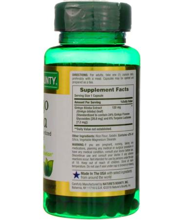 Nature's Bounty Ginkgo Biloba 120 mg Double Strength - 100 Capsules Pack of 2 - Buy Online on GoSupps.com