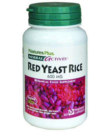 NaturesPlus Herbal Actives Red Yeast Rice - 600 mg 60 Vegan Capsules - Maximum Potency Herbal Supplement Cholesterol Support - Vegetarian Gluten-Free - 60 Servings