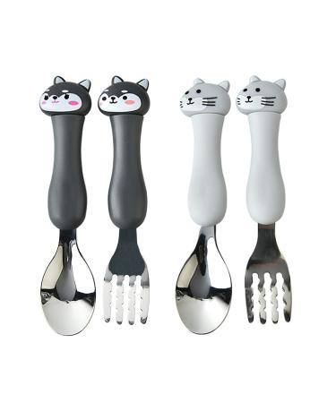 Tomedeks Children 2 Sets Stainless Steel Cutlery Set Fork and Spoon Set With Cartoon Animals With Box (Dog&Cat)