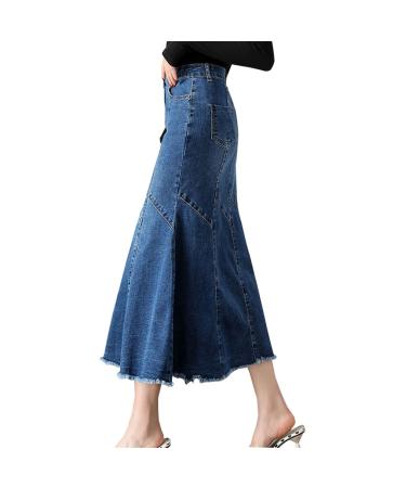 Franyed hem patchworked mermaid denim skirts spring irregular bodycon torture hem long skirt (color: blue size: 28 (s)) 28 (s) blue