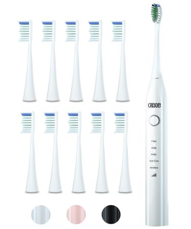 CRKIOB Electric Toothbrush with 10 Brush Heads for Adults and Kids 5 Modes 3 Speeds/Mode 2 Minutes Built in Smart Timer Sonic Toothbrush Kids toothbrushes(White) White+10 Brush Heads