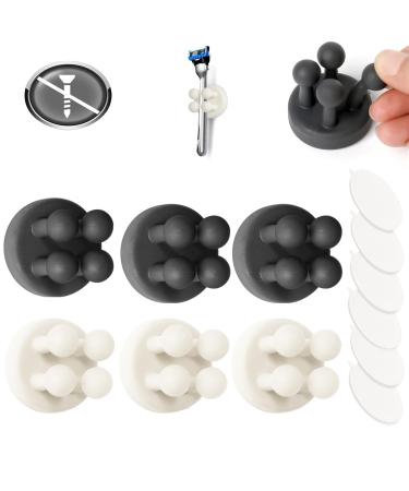 Aot 6 piece of glue hooks wall hook silicone toothbrush holder hook self -adhesive elastic cable holder key hook pen holder razor bracket shower for bathroom kitchen (black + white) 3 black 3 white