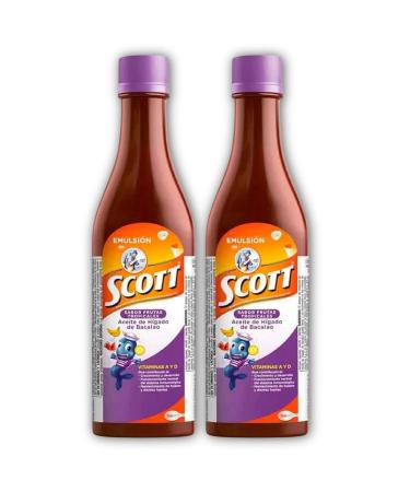 YAHVE - Emulsion de Scott Aceite de H gado de bacalao sabor Frutas Tropicales Pack de 2 de 6 fl oz - 180 ml - Suplemento diet tico para ni os con vitamina A y Calcio
