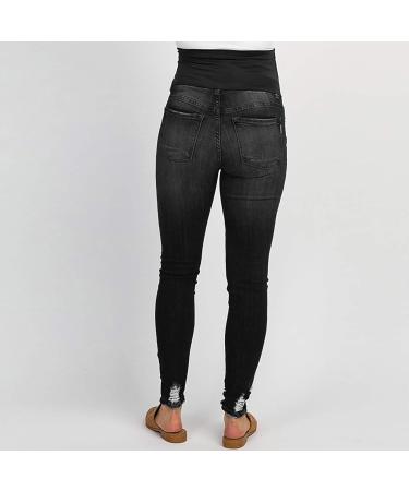 Spritumn-Home Maternity Jeans for Women UK | Solid Blue Skinny Ripped Jeans | Over The Bump Vintage Denim Leggings XL Black - Buy Online on GoSupps.com