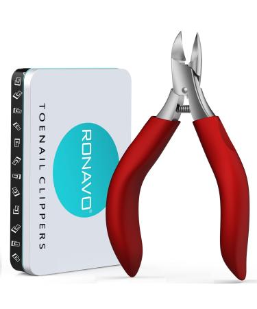 Ronavo nail clipper-treatment of ingrown toenails & toenail snails for thick nails high-performance professional toen nail snack snap for men and older people soft grip metal gift box red (ingrown nails)