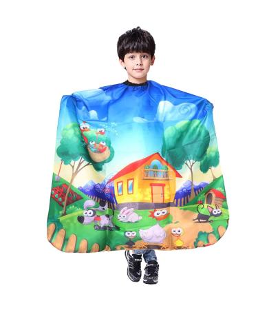 KaHot Haircut Salon Hairdressing Cape for Kids Child Styling Polyester Smock Cover Waterproof Shampoo & Cutting Household Capes with Snap Closure,31"×47" (Cartoon Animals)