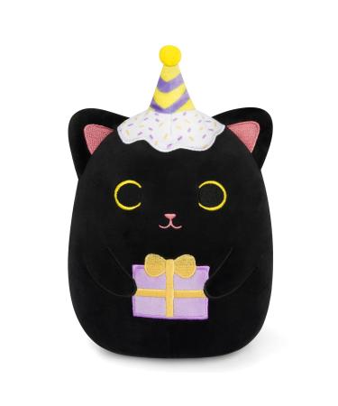 Yamepuia Black Cat Plush 8" Cute Birthday Stuffed Animal Cat Plushies Happy Birthday Black Cat Plush Pillow Doll Soft Cartoon Cat Plush Birthday Gift for Kids Purple