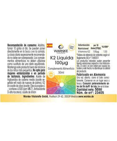 Vegan Liquid Vitamin K2 50ml - 1850 Drops - Natural Menaquinone MK-7 - Warnke Vitalstoffe - Buy Online on GoSupps.com