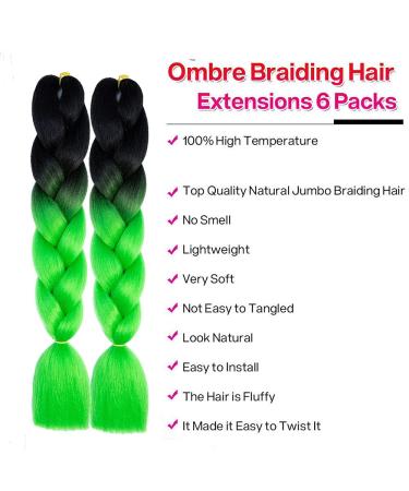 KanCalon Ombre Braids Extensions - 24 Jumbo Braiding Hair (Black Green) - 6 Pieces Afro Box Braid Crochet Hair for Inflammation | International Shipping Available - Buy Online on GoSupps.com