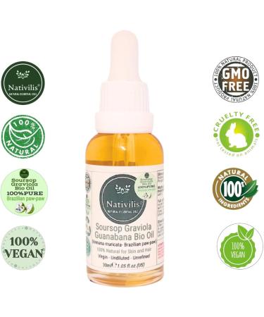 Nativilis Natural Amazonian Soursop Oil Graviola Guanabana Virgin Natural Skin & Hair (Annona Muricata- Brazilian Paw) - Undiluted - Unrefined - Benefits Copaiba - Buy Online on GoSupps.com