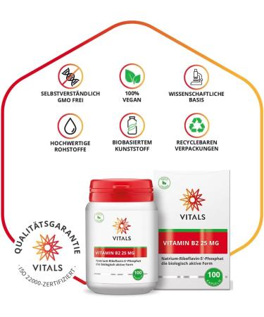 Buy Vitals Vitamin B2 25 mg - 100 Capsules | Sodium Riboflavin-5-Phosphate | High Dose & Pure Form | International Shipping - Buy Online on GoSupps.com