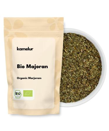Kamelur 250g of dried and grated organic marjoram - organic aromatic spice - ideal for seasoning bratwurst sausages - in biodegradable packaging