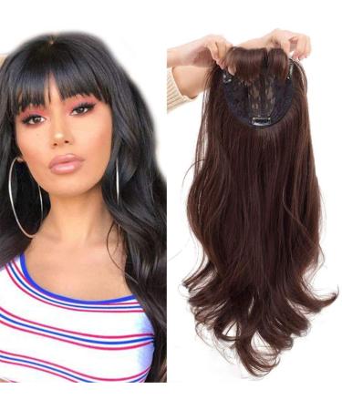 HHTX Long Welled Topper Hair Parts with Pony Clip in Synthetic Wiglet topper for women to add hair volume 25.6 "Dark brown (185 g) 25.6" (150g) dark brown