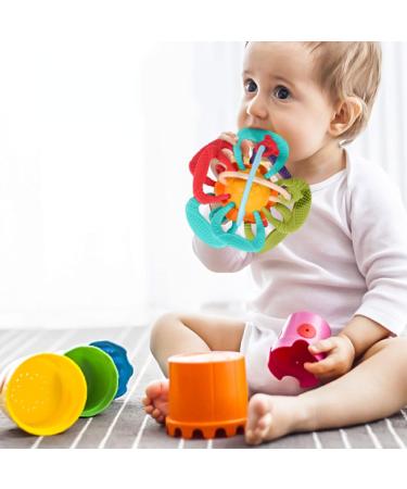 Baby Teether Toy - Soft Rattle & Sensory Ball for Teething Pain Relief | Food Grade Safe, Colorful Design | Infant Grip & Gum Massage - Buy Online on GoSupps.com
